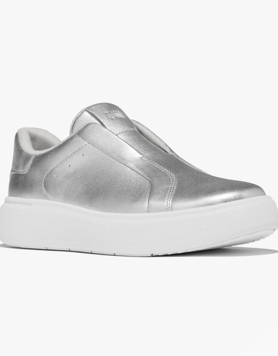 'Ready To Go' LEATHER LACELESS Ladies Sneakers Silver