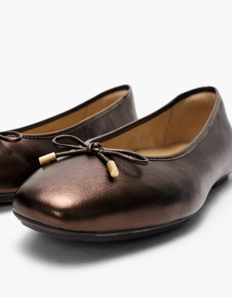 DELICATO BOW SOFT METALLIC-LEATHER Ladies Ballet Flats Metallic Chocolate Brown