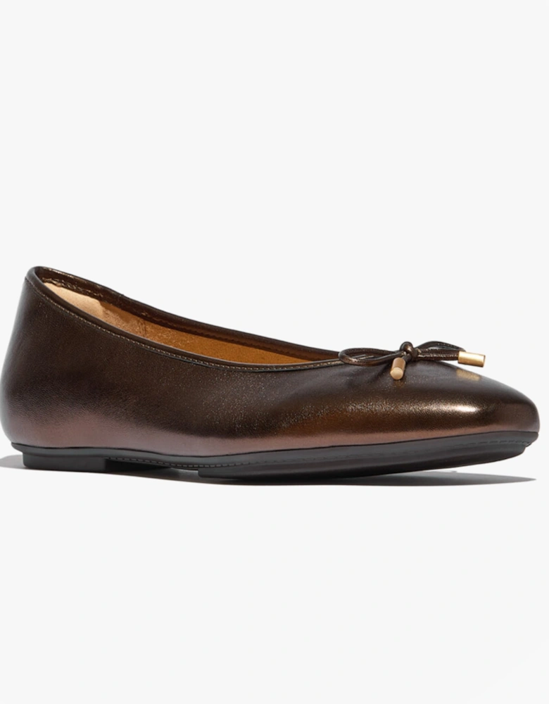 DELICATO BOW SOFT METALLIC-LEATHER Ladies Ballet Flats Metallic Chocolate Brown
