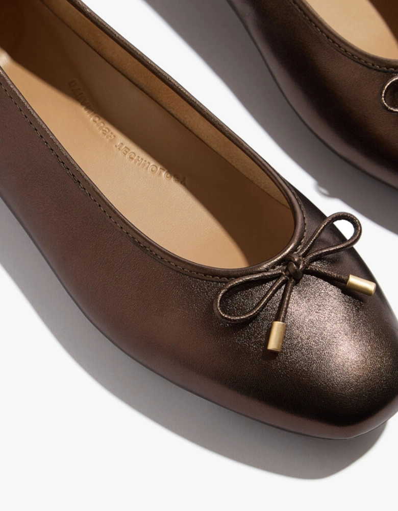 DELICATO BOW SOFT METALLIC-LEATHER Ladies Ballet Flats Metallic Chocolate Brown