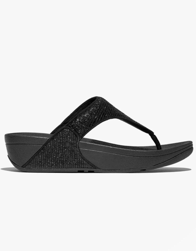 LULU CRINKLED-SHIMMER Ladies Toe Post Sandals Metallic Black