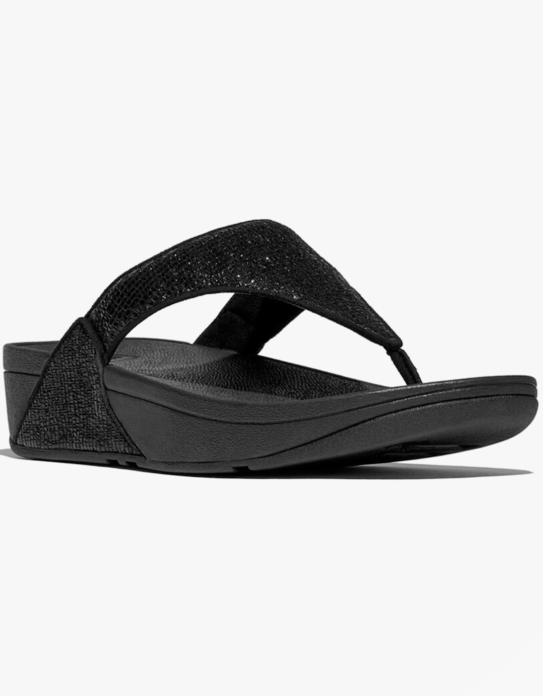 LULU CRINKLED-SHIMMER Ladies Toe Post Sandals Metallic Black