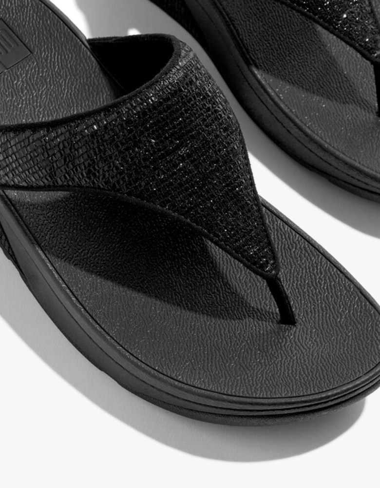 LULU CRINKLED-SHIMMER Ladies Toe Post Sandals Metallic Black