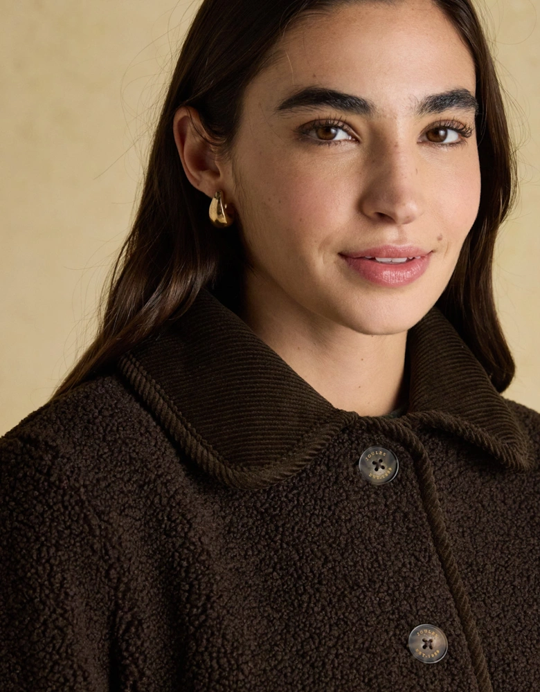 Sadie Womens Collared Fleece Jacket Chocolate Brown