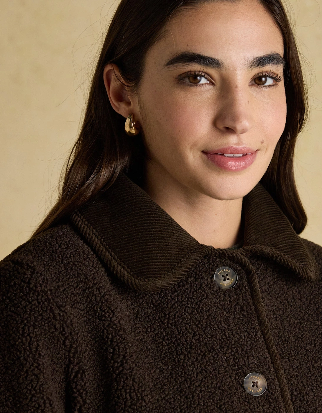 Sadie Womens Collared Fleece Jacket Chocolate Brown