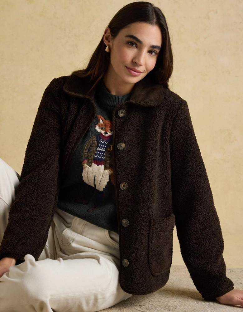 Sadie Womens Collared Fleece Jacket Chocolate Brown