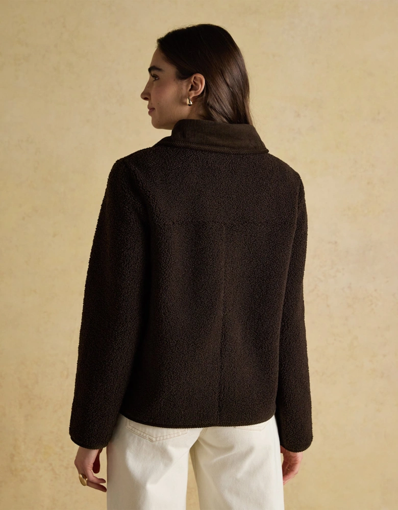 Sadie Womens Collared Fleece Jacket Chocolate Brown