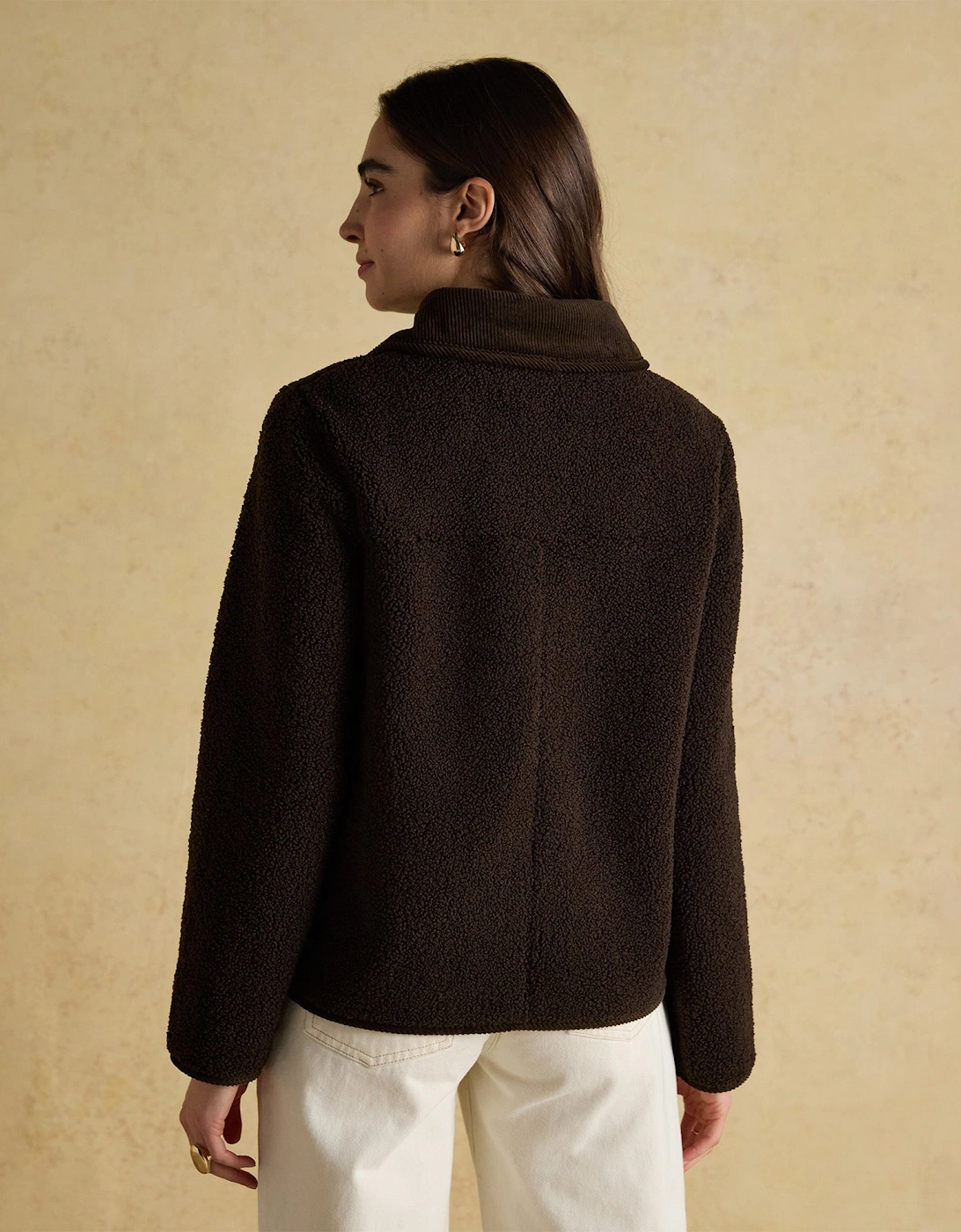 Sadie Womens Collared Fleece Jacket Chocolate Brown