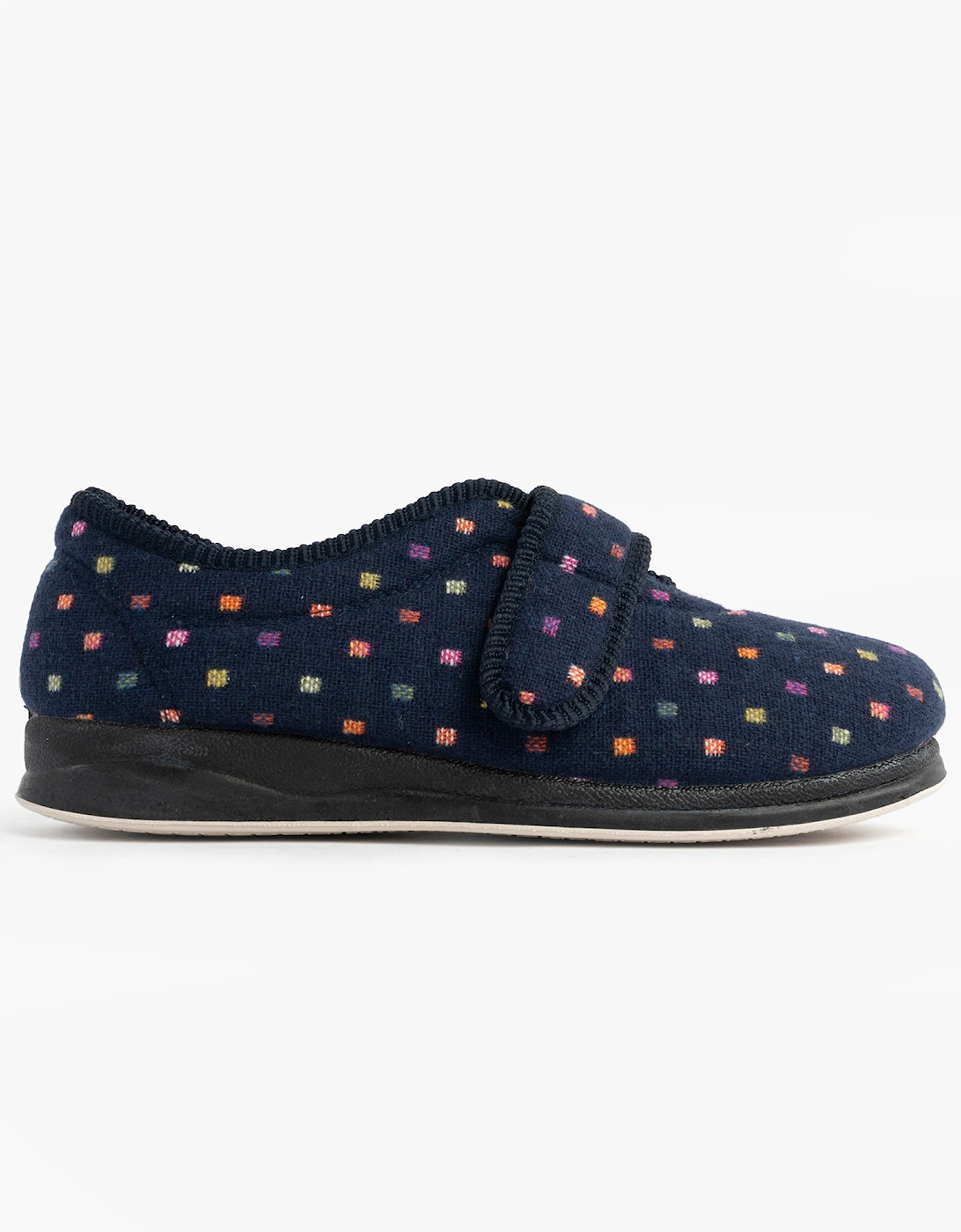 CAMILLA Womens (2E Fit) Touch Fasten Polka Dot Slippers Navy/Multi, 7 of 6