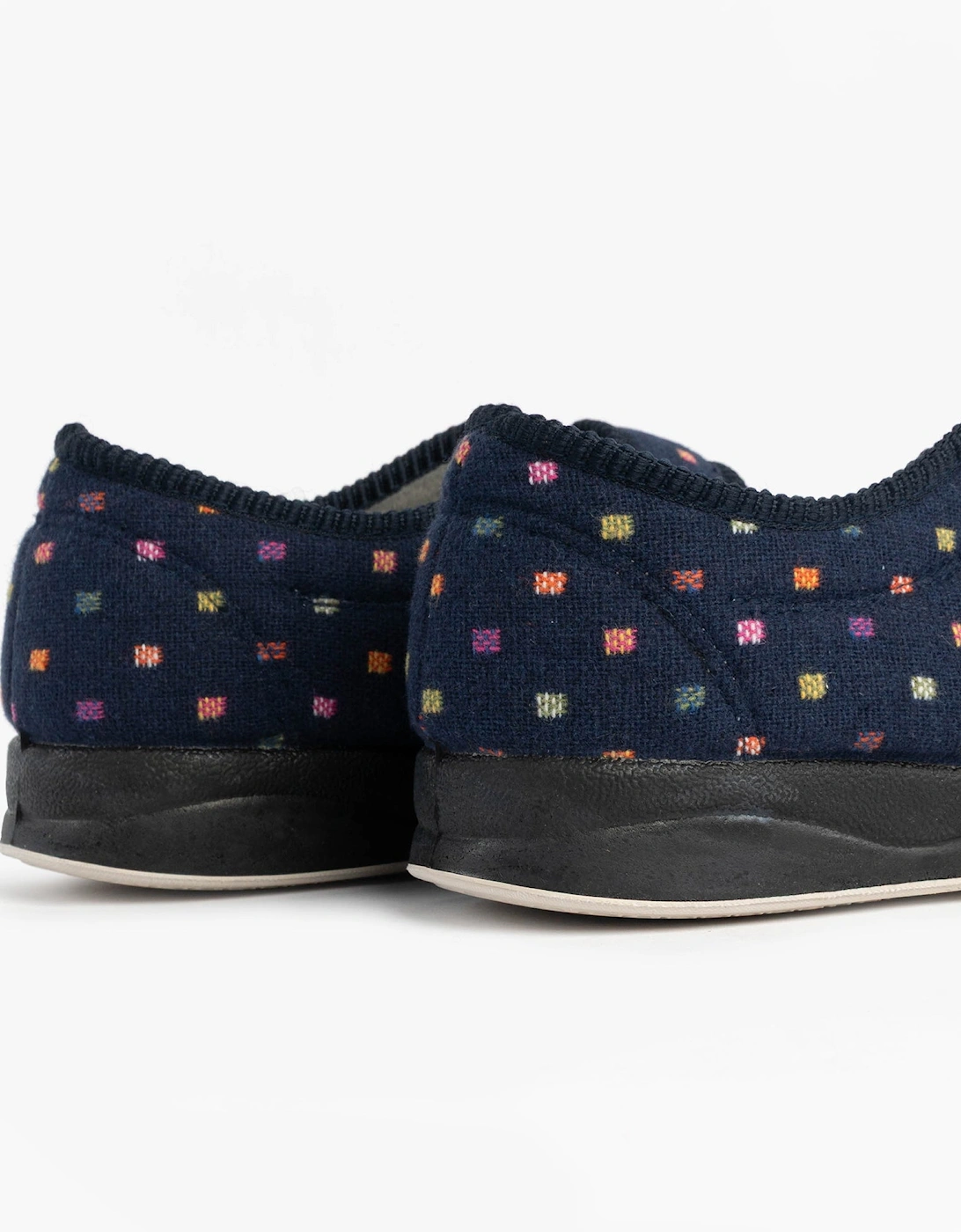 CAMILLA Womens (2E Fit) Touch Fasten Polka Dot Slippers Navy/Multi