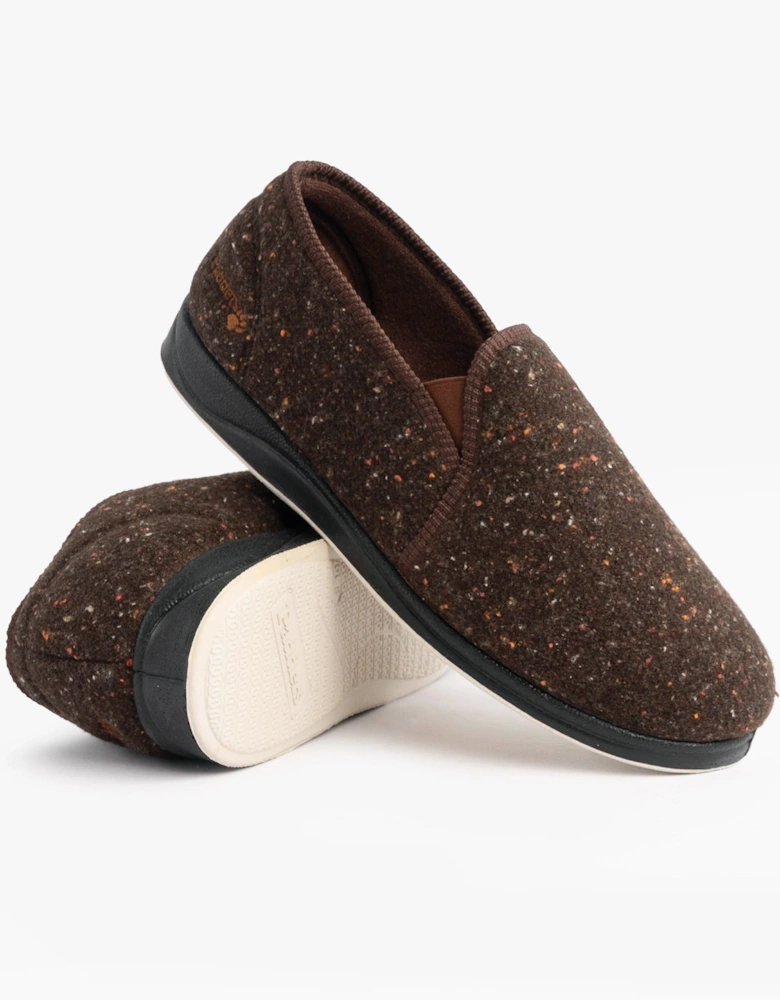 ALBERT Mens (G Fit) Full Slipper Slippers Brown Tweed