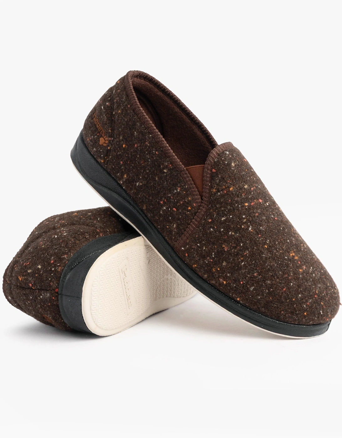 ALBERT Mens (G Fit) Full Slipper Slippers Brown Tweed