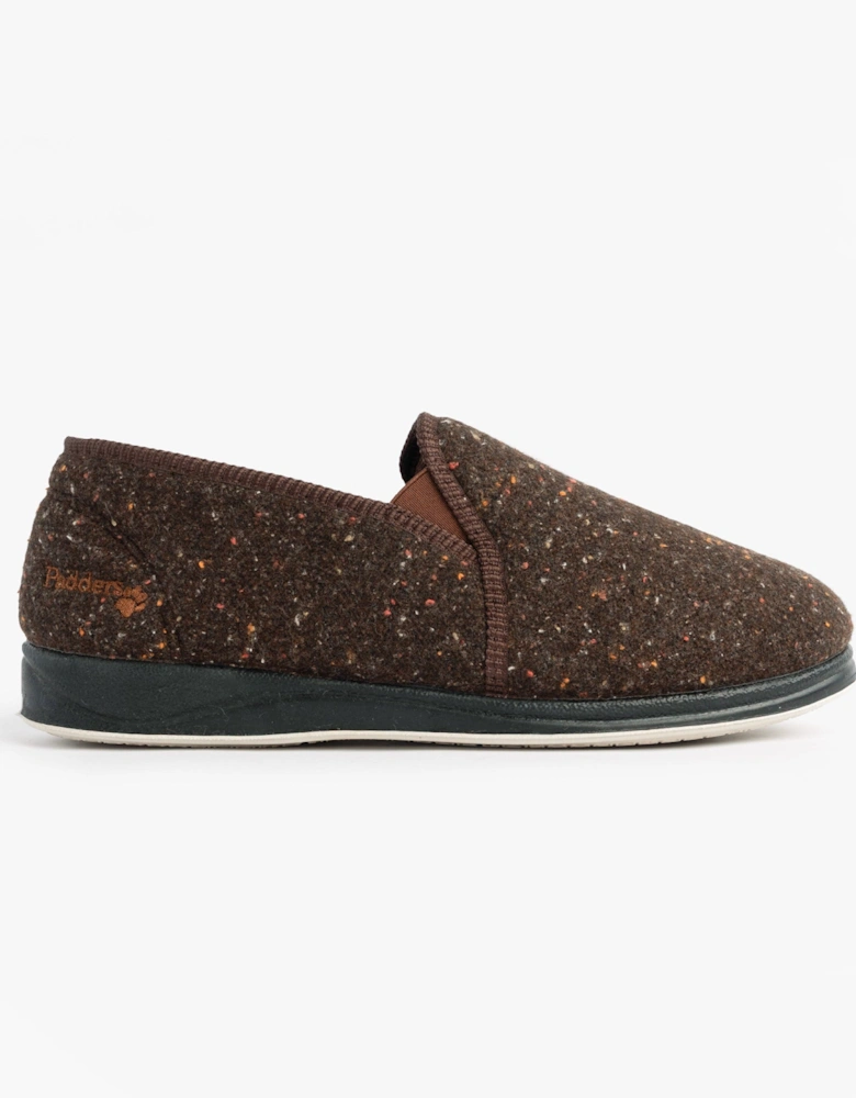 ALBERT Mens (G Fit) Full Slipper Slippers Brown Tweed
