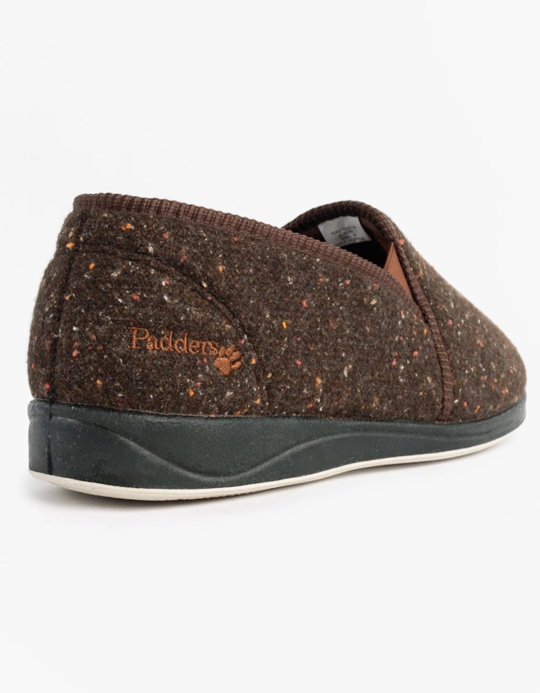 ALBERT Mens (G Fit) Full Slipper Slippers Brown Tweed