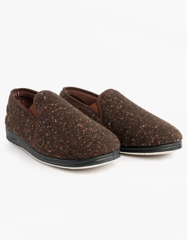 ALBERT Mens (G Fit) Full Slipper Slippers Brown Tweed
