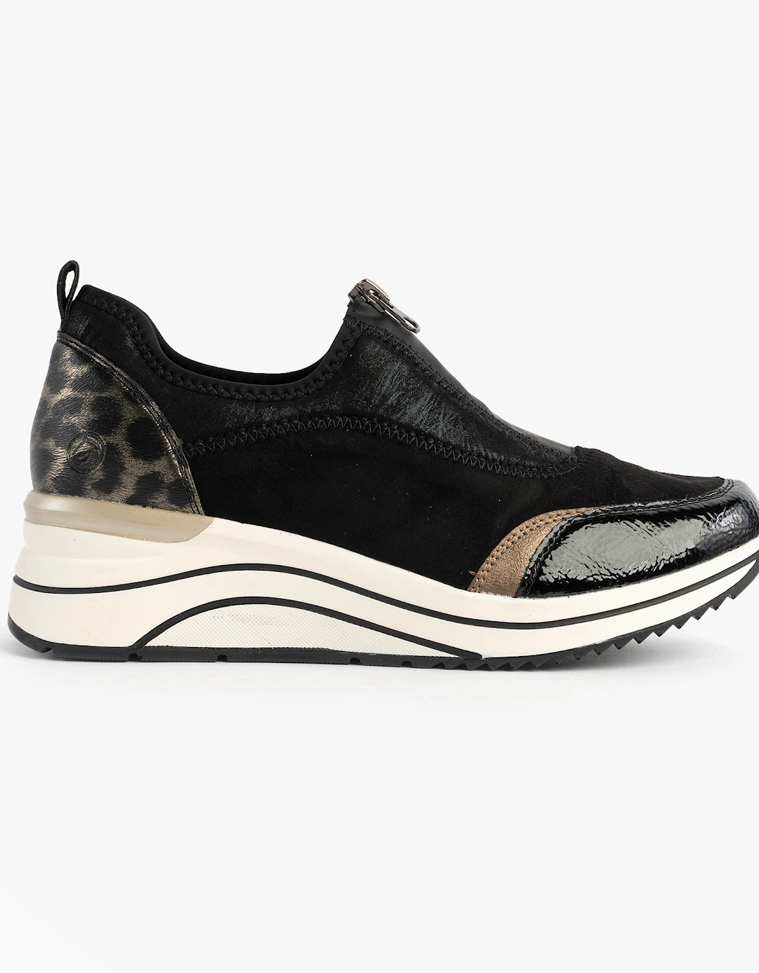 D0T08-02 Womens Front Zip Wedge Trainer Black, 7 of 6
