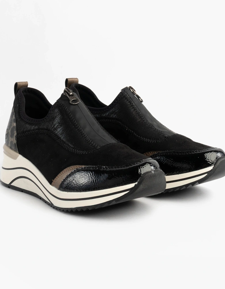 D0T08-02 Womens Front Zip Wedge Trainer Black