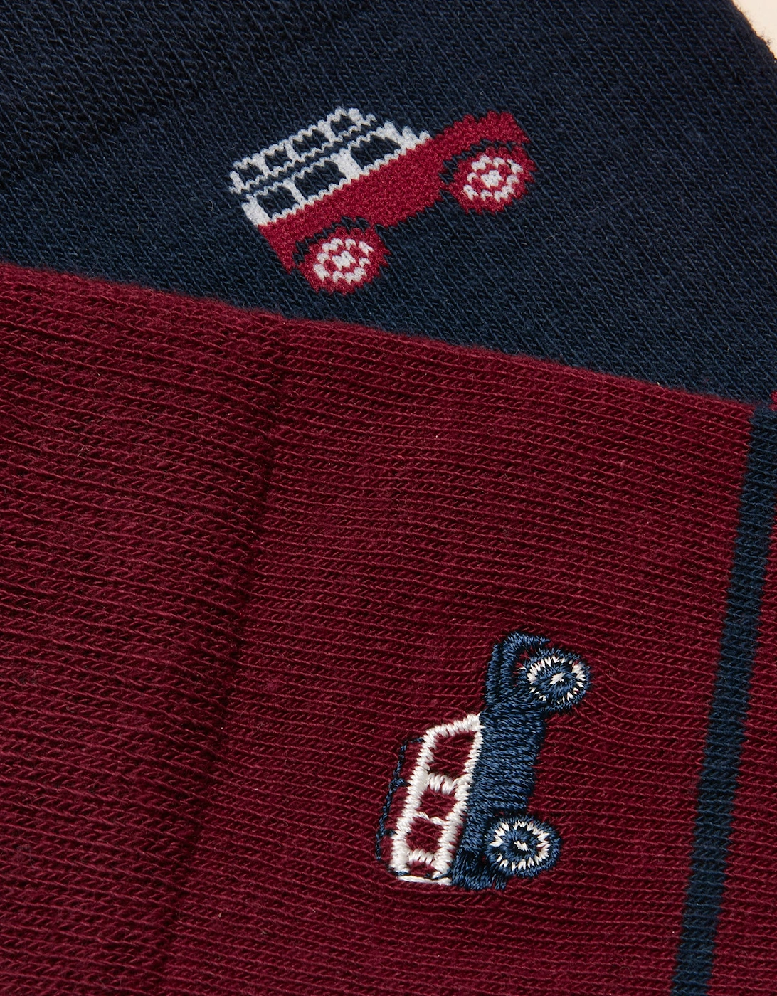 KINGSBURY Mens Car Design Socks Red/Blue
