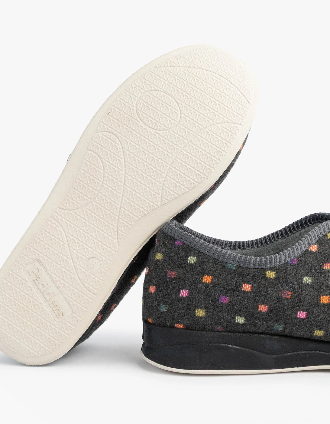 CAMILLA Womens (2E Fit) Touch Fasten Polka Dot Slippers Grey/Multi