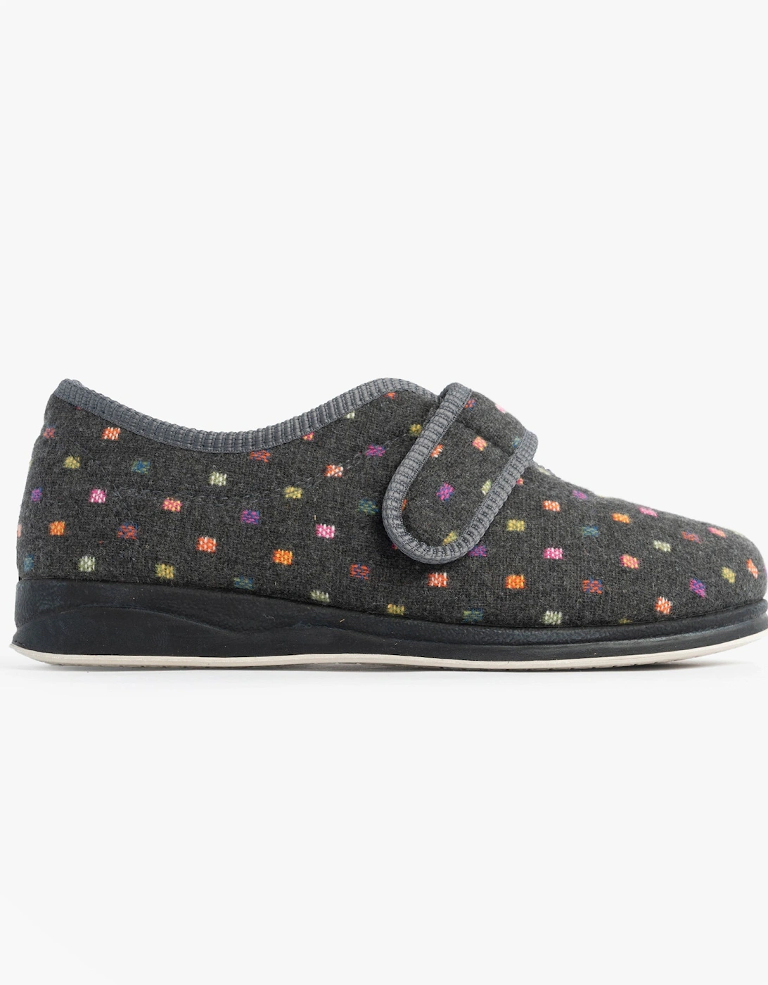 CAMILLA Womens (2E Fit) Touch Fasten Polka Dot Slippers Grey/Multi, 7 of 6