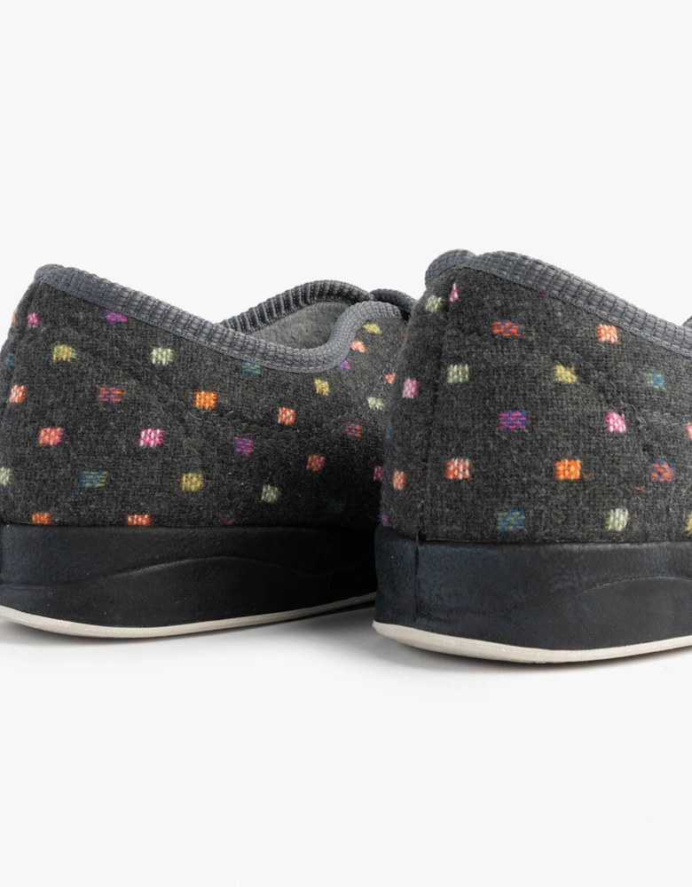 CAMILLA Womens (2E Fit) Touch Fasten Polka Dot Slippers Grey/Multi