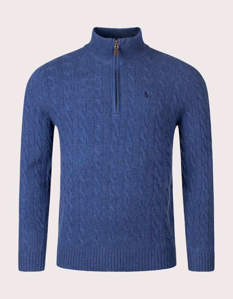 Cashmere Blend Quarter Zip Cable Knit Jumper