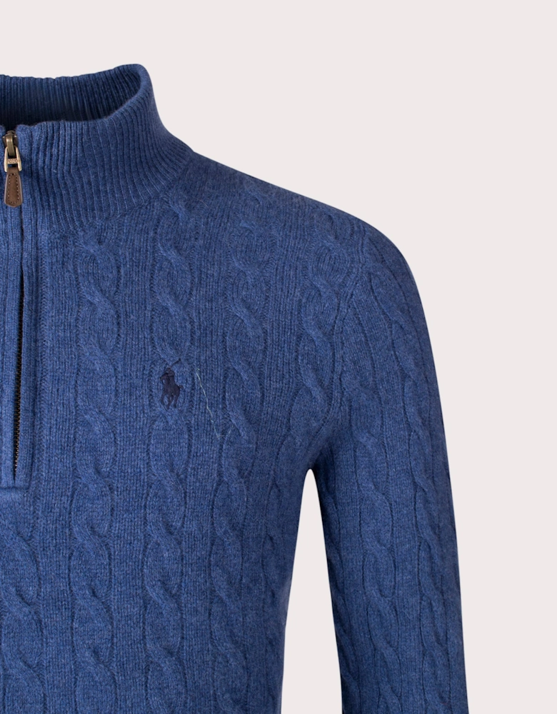 Cashmere Blend Quarter Zip Cable Knit Jumper