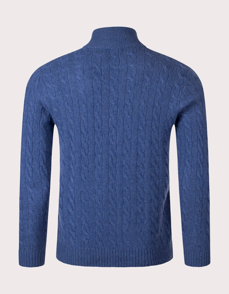 Cashmere Blend Quarter Zip Cable Knit Jumper