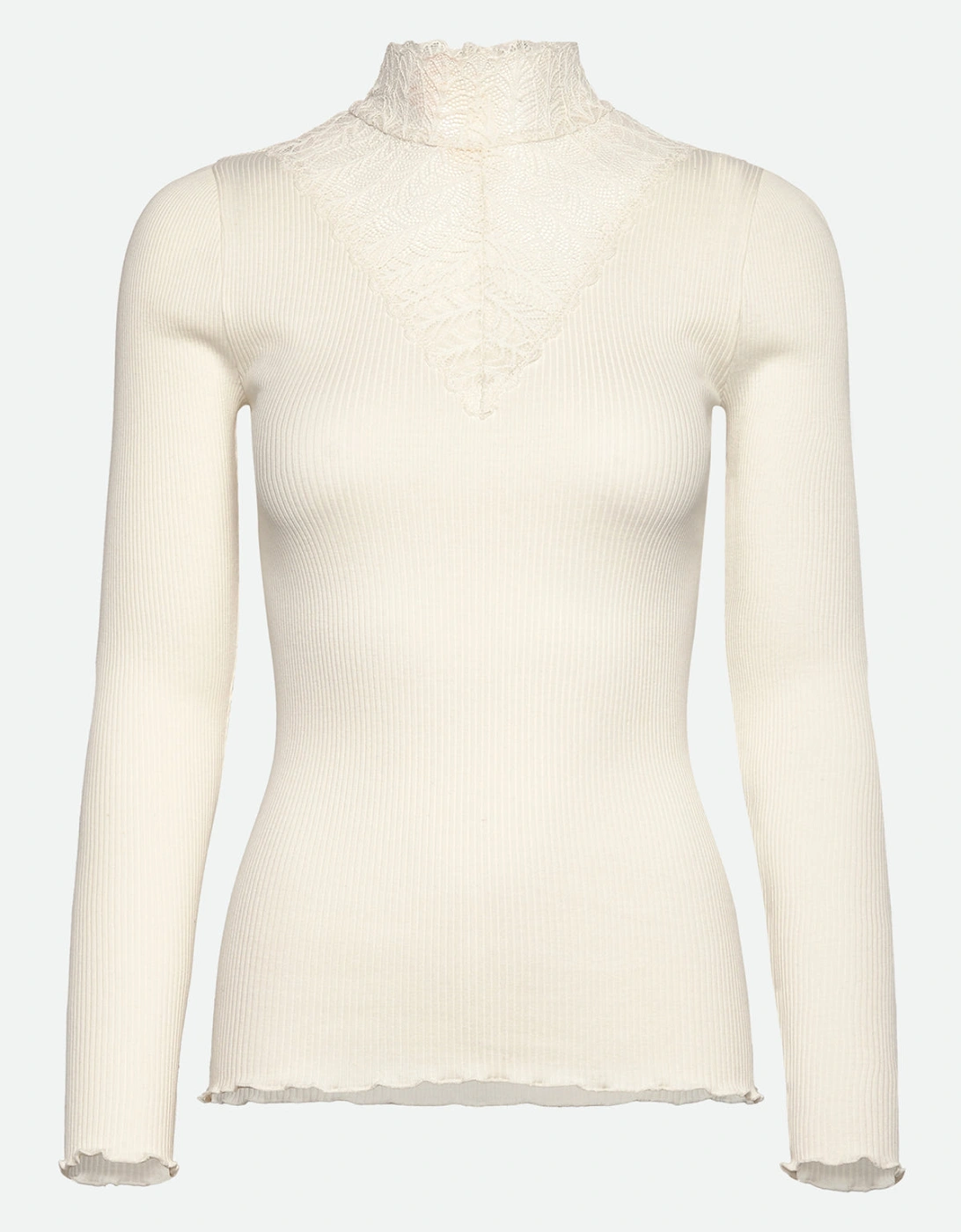 Beatha silk long sleeve tee with high lace neck white, 3 of 2