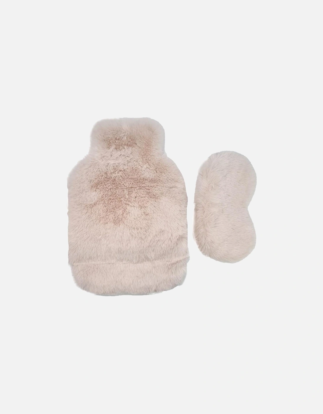 Faux Fur Hot Water Bottle and Eye Mask Set In Cream, 2 of 1