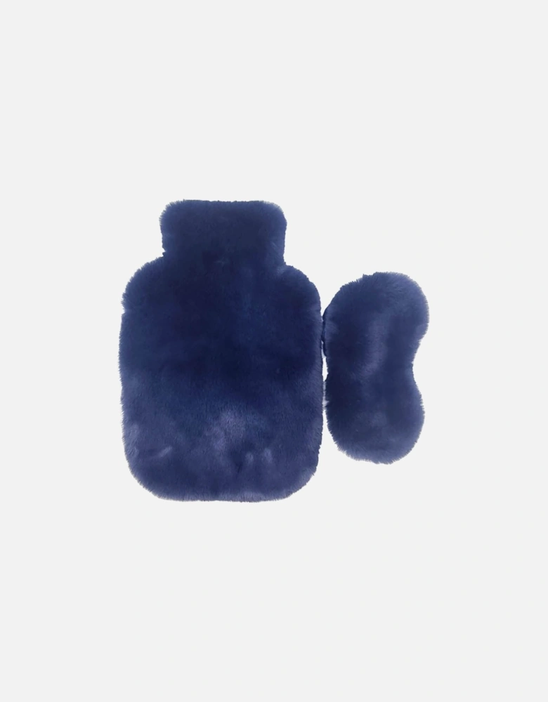 Faux Fur Hot Water Bottle and Eye Mask Set In Petrol