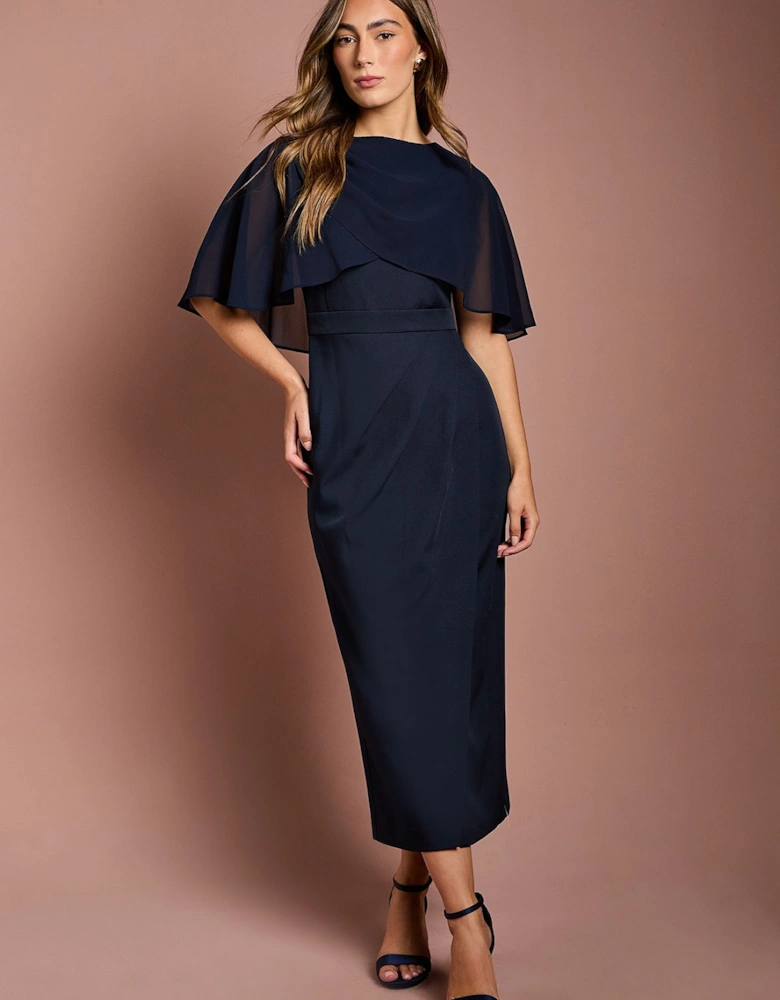 Chiffon Cape Pencil Dress