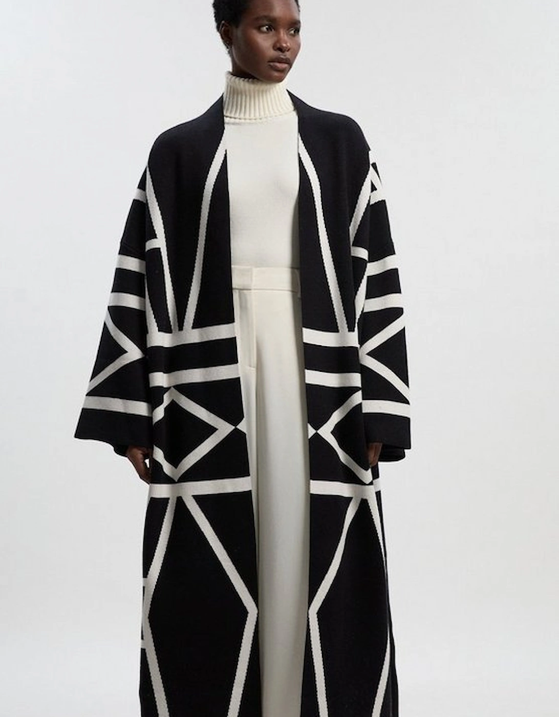 Abstract Jacquard Knit Midi Coatigan, 2 of 1