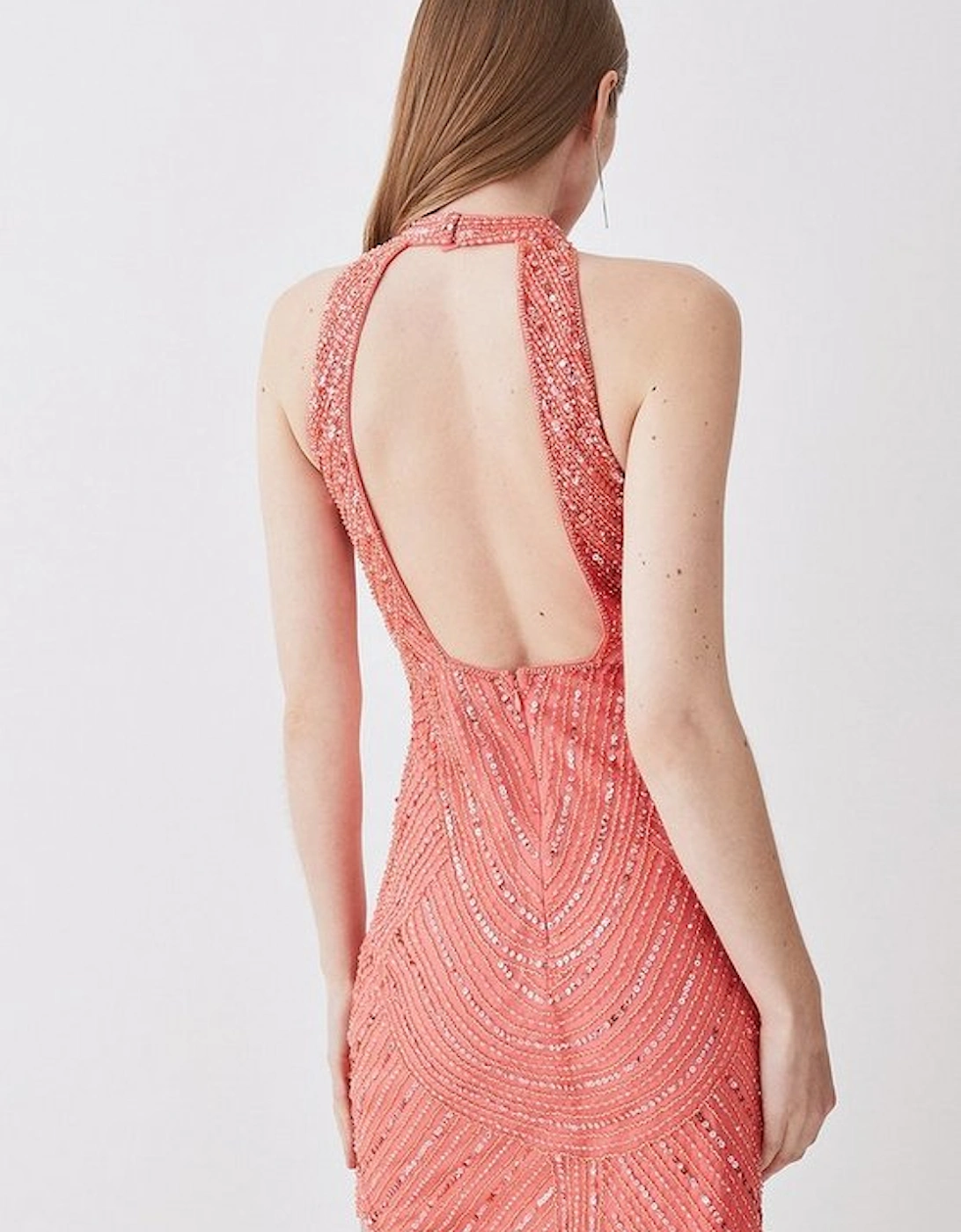 Crystal Embellished Halter Neck Woven Mini Dress