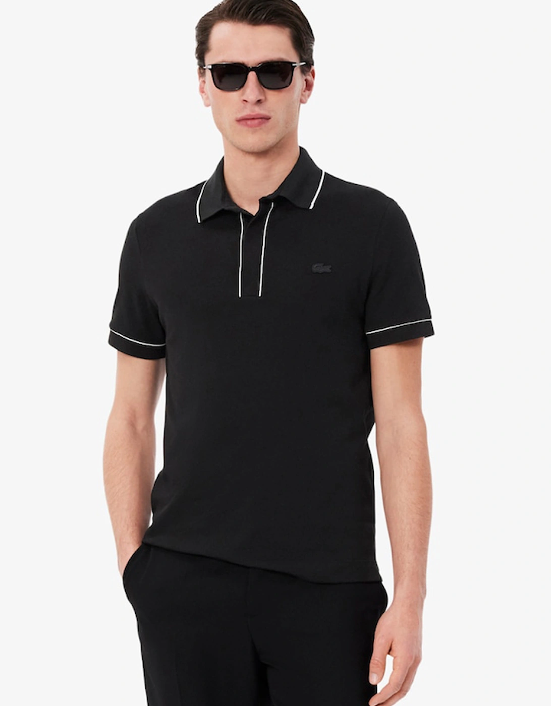 Lacoste Men's Black Regular Fit Paris Stretch Piqué Polo Shirt  Medium