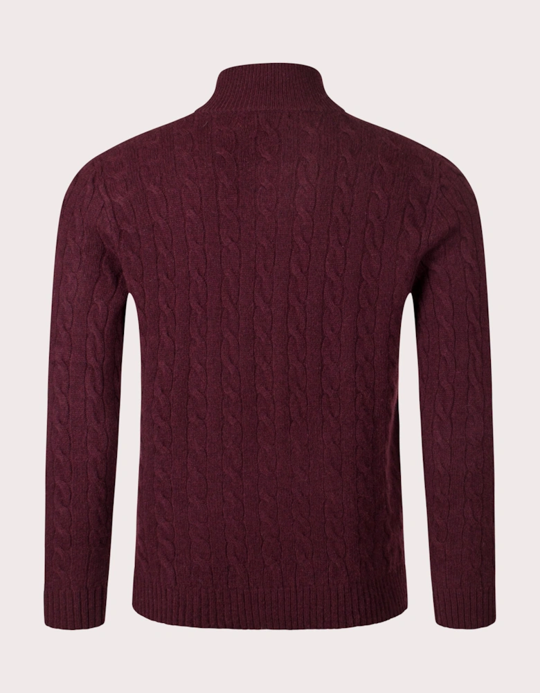 Cashmere Blend Quarter Zip Cable Knit Jumper