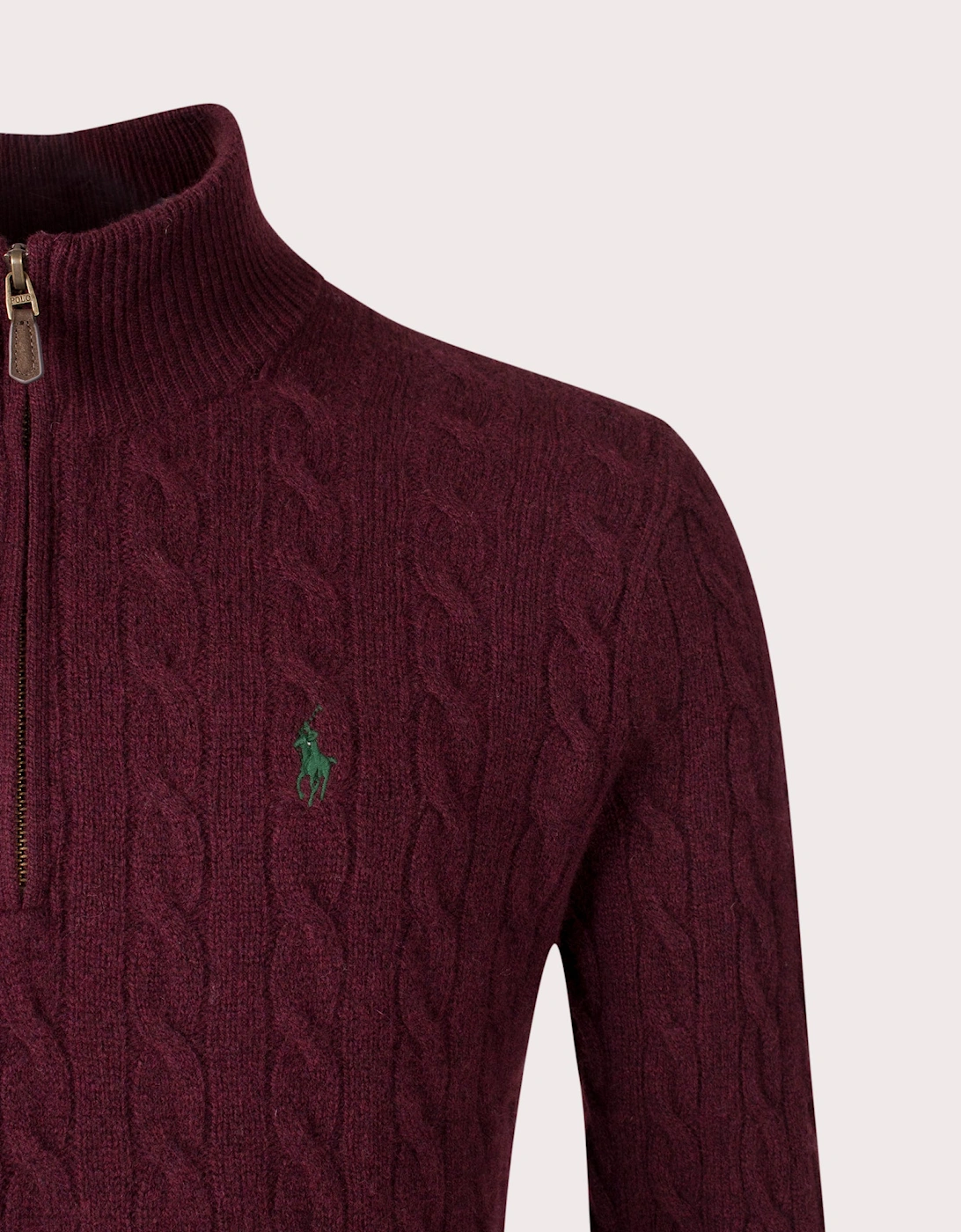 Cashmere Blend Quarter Zip Cable Knit Jumper