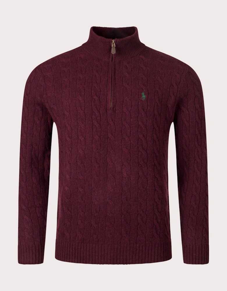 Cashmere Blend Quarter Zip Cable Knit Jumper
