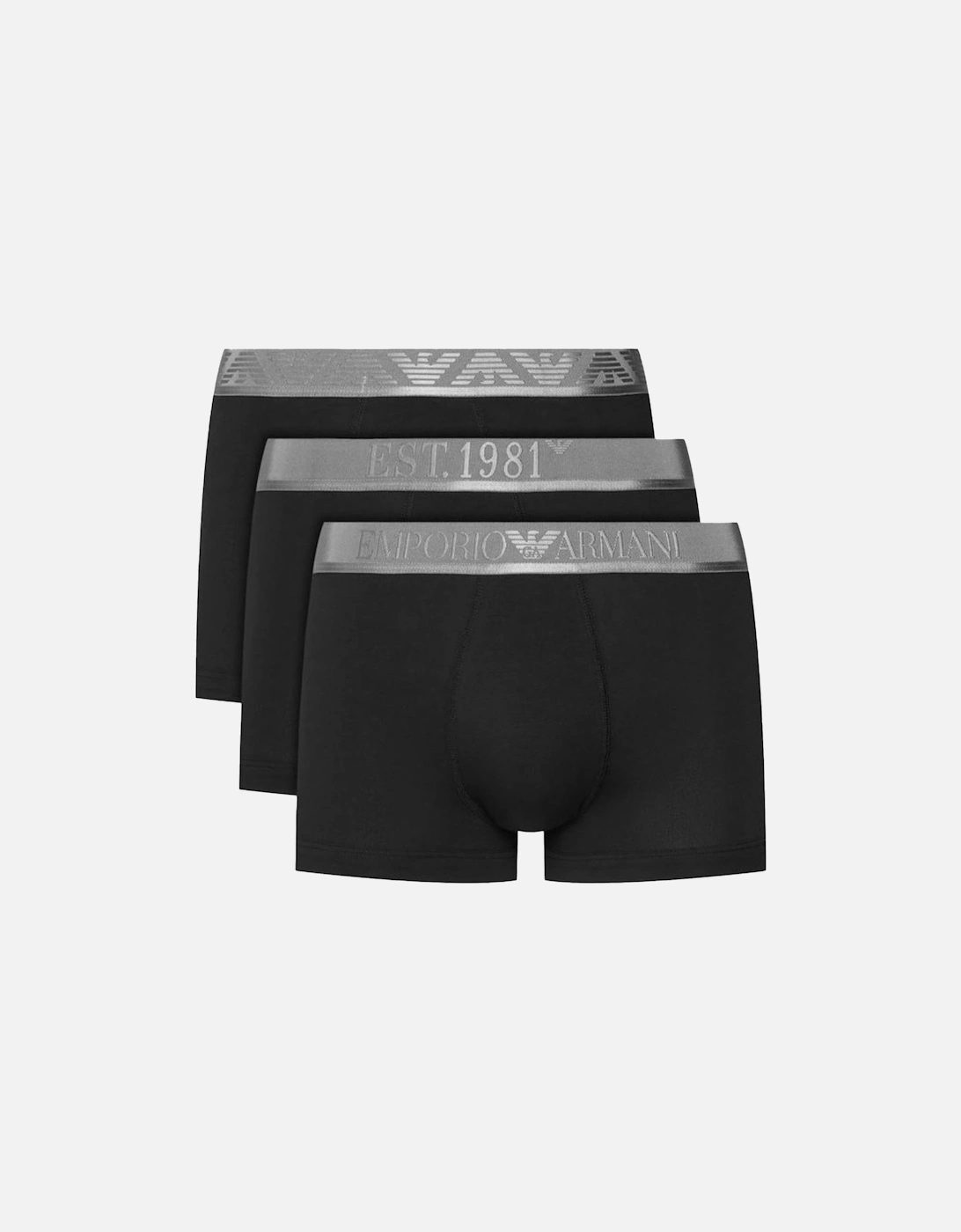 Emporio Armani Men's Black Stretch Cotton Logo 3 Pack Trunks /Silver - : 39/38/32 Xxl