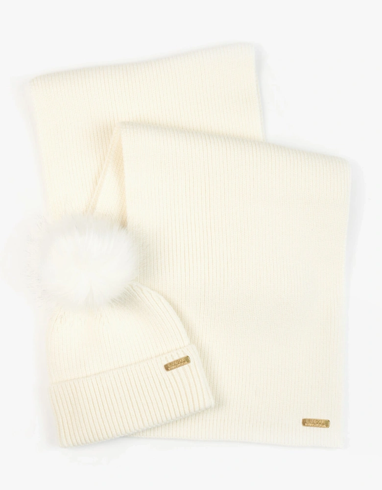MALLORY BEANIE & SCARF Womens Gift Set Optic White