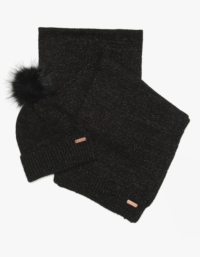 SPARKLE BEANIE & SCARF Womens Gift Set Black