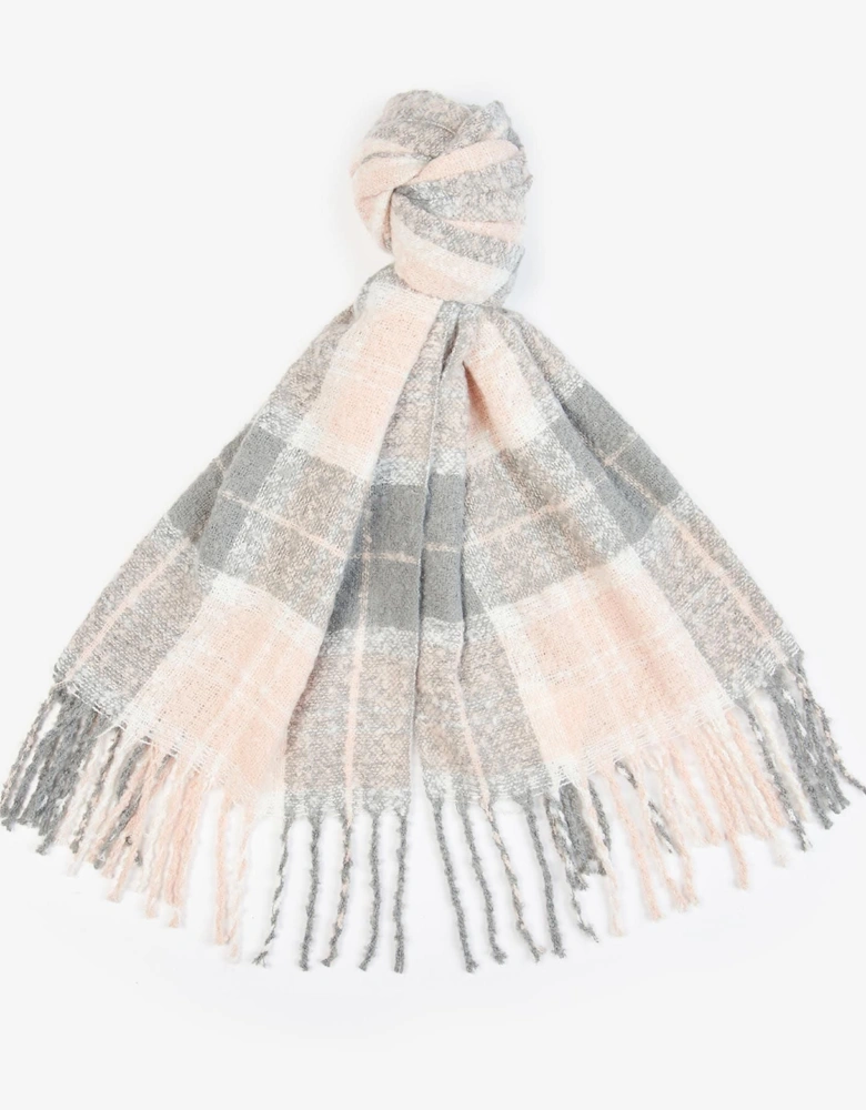 SALTBURN BEANIE & TARTAN SCARF Womens Gift Set Grey Rose