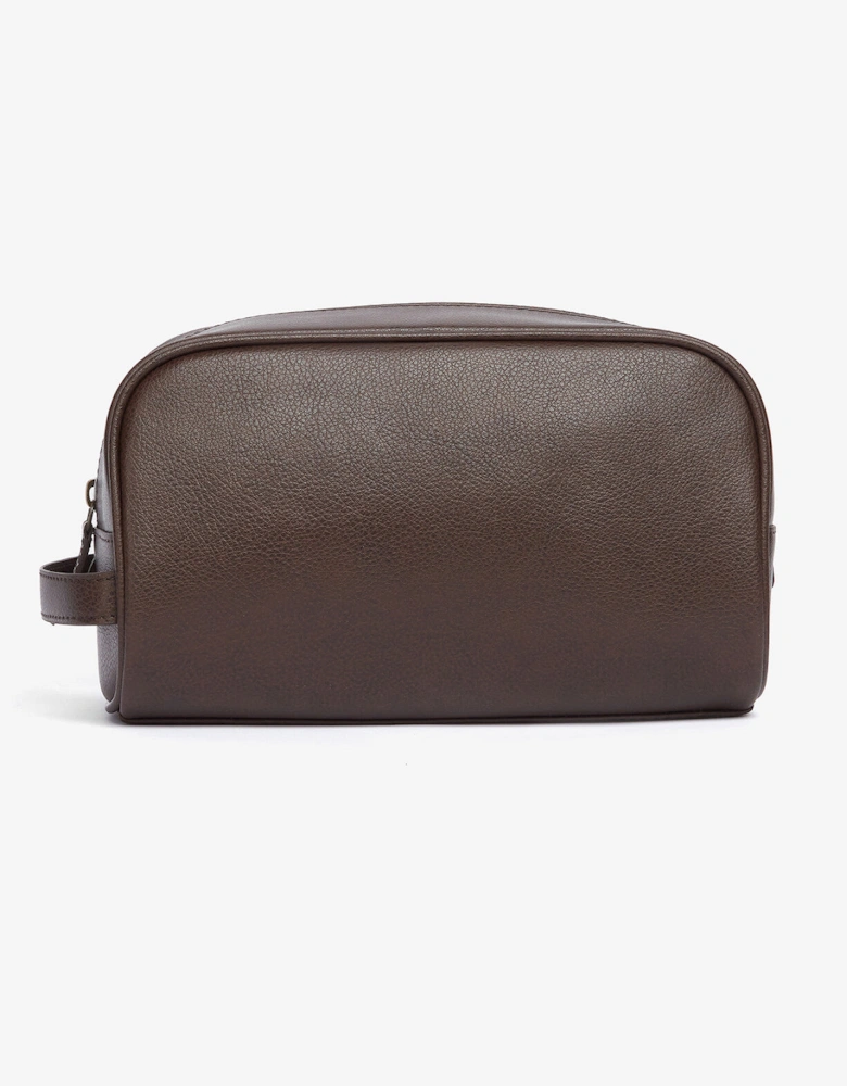 LEATHER Mens Wash Bag Dark Brown
