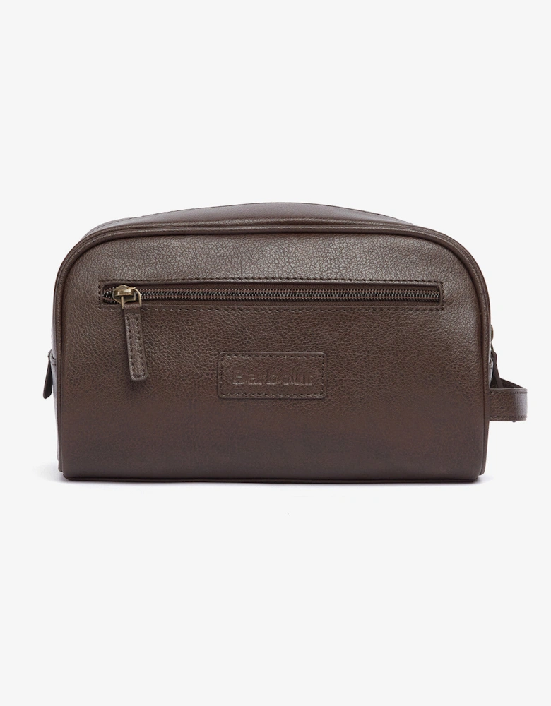LEATHER Mens Wash Bag Dark Brown