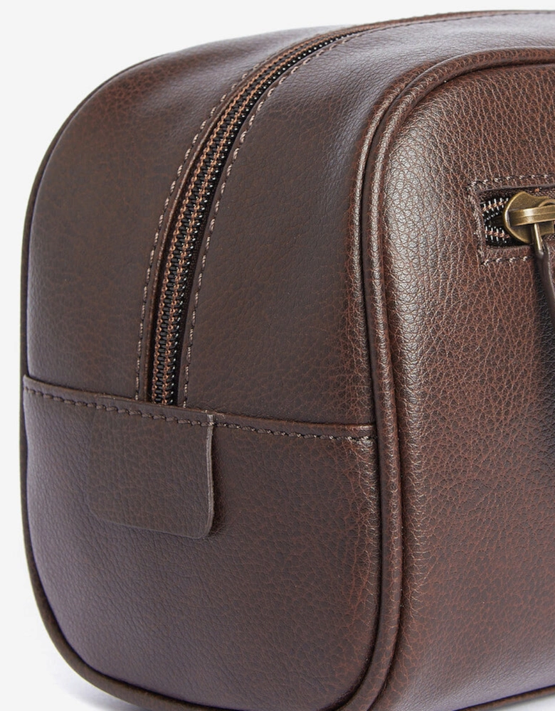 LEATHER Mens Wash Bag Dark Brown