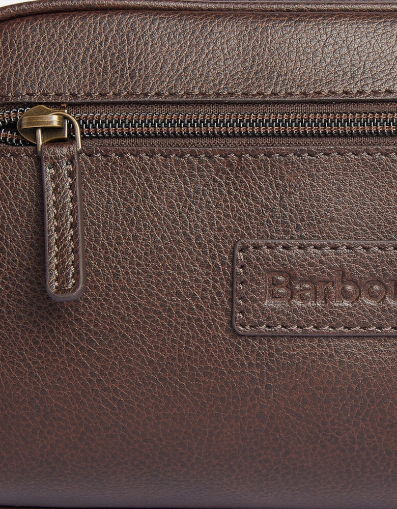LEATHER Mens Wash Bag Dark Brown