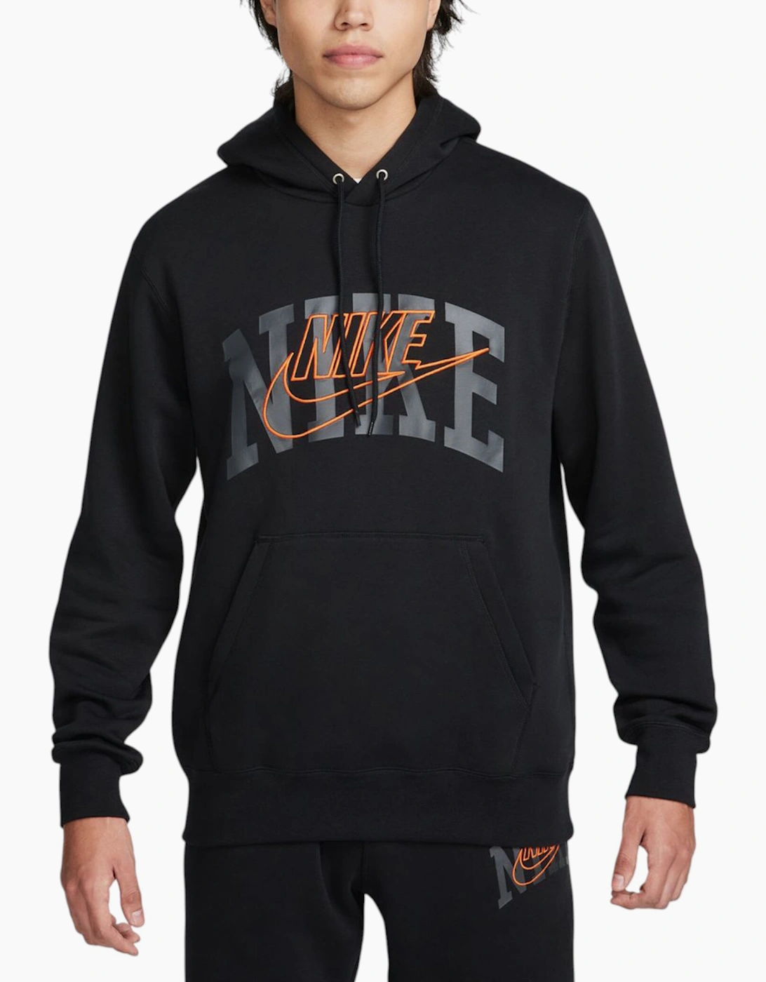Nike Men's Black Hoodie Club Fleece Pullover Long Sleeve Hooded Jumper Sports Gym Top - Size: 40
