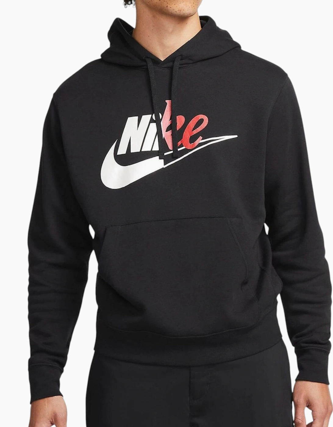 Men's Nike Mens Hoodie Cut Logo Fleece Sportswear Pullover Sport Hooded Sweatshirt - Black - Size: 42