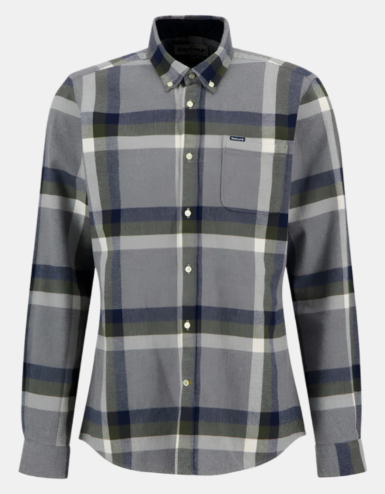 Folley Mens Tailored Checked Shirt - Light Grey Marl