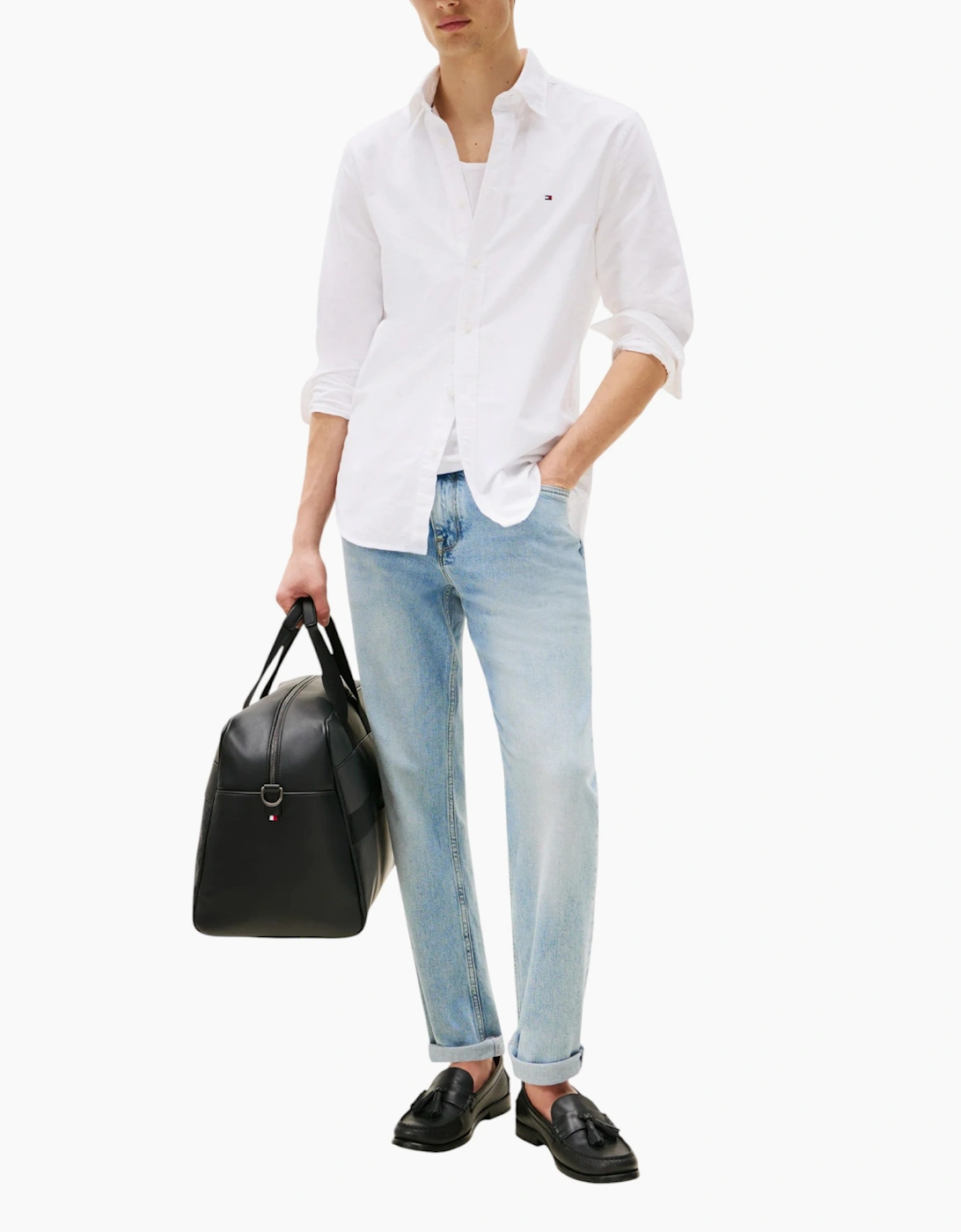 Tommy Hilfiger Men's Cream Shirts Xm05382 Solid Heritage Oxford Breathable Cotton Shirt  Regular/34 Xs
